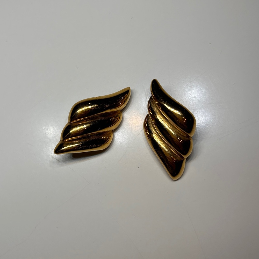 Vintage Lookalike Erwin Pearl TAT Matte Gold Tone Modernist Earrings